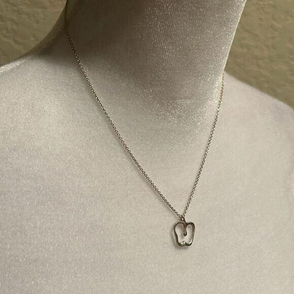 Tiffany & Co Apple Charm Pendant Necklace 16" Silver Chain Luxury Gift Teacher - Picture 3 of 10